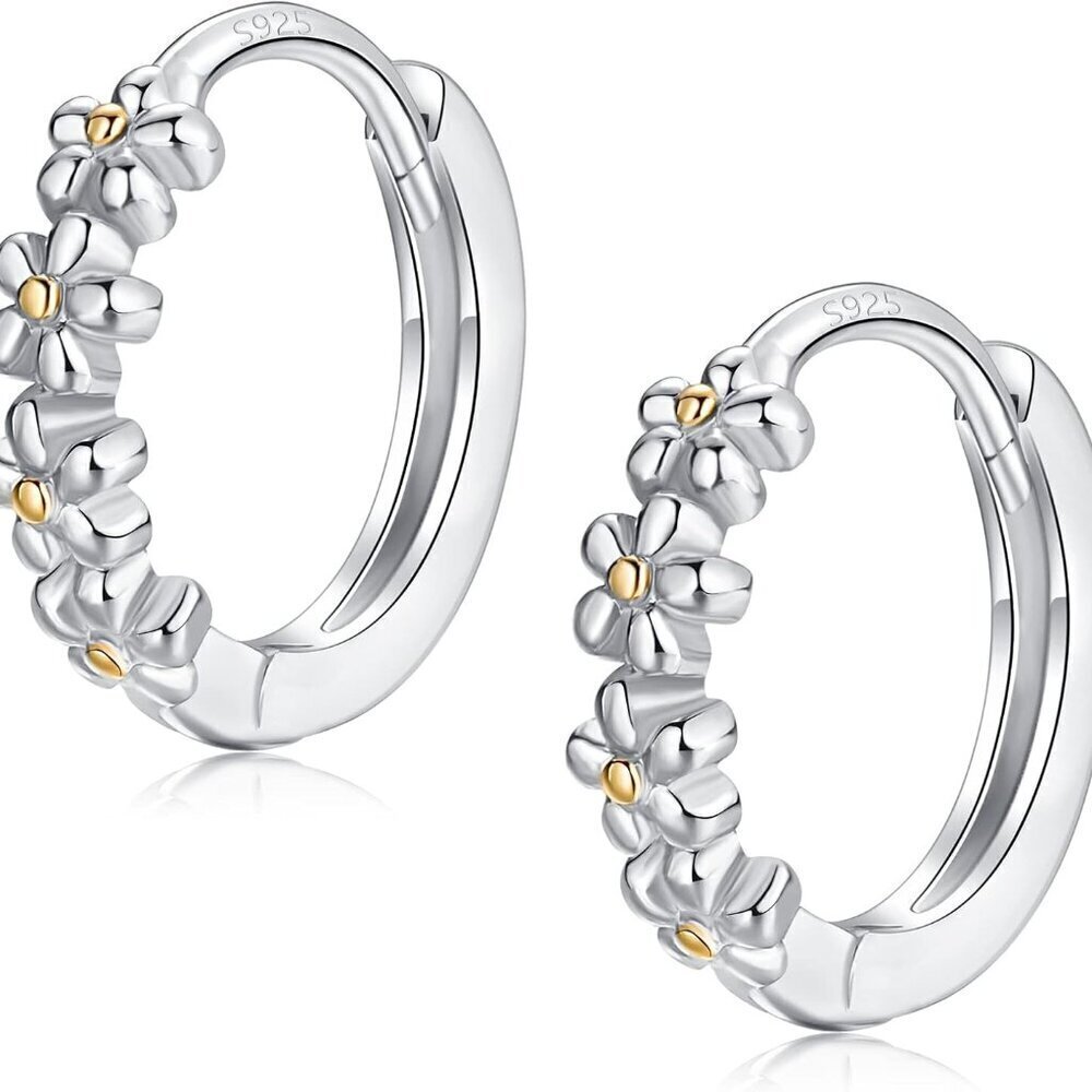 Sterling Silver Hoop Earrings 12mm Dainty Daisy Cubic Zirconia Hypoallergenic Wo